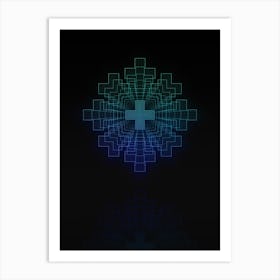 Neon Blue and Green Abstract Geometric Glyph on Black n.0484 Art Print