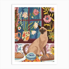 Tea Time With A Burmese Cat 3 Art Print