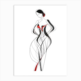 Woman In A Dress, lineart Art Print