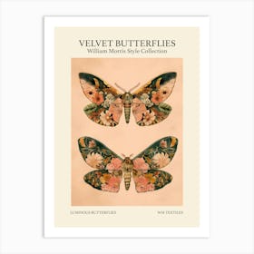 Velvet Butterflies Collection Luminous Butterflies William Morris Style 4 Art Print