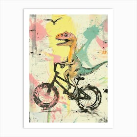 Grafitti Style Pastel Painting Dinosaur Riding A Bike 2 Art Print