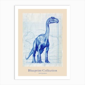 Dryosaurus Dinosaur Blue Print Sketch 2 Poster Art Print