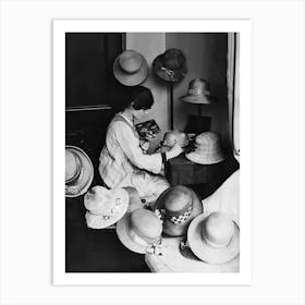 Woman Making Hats, Vintage Black and White Old Photo Art Print