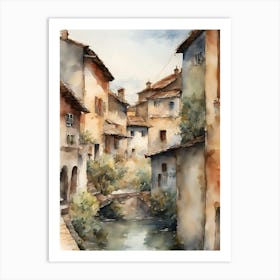 Watercolour Of An Italian Village Art Print