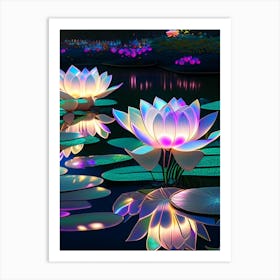 Lotus Flowers In Park Holographic 4 Art Print
