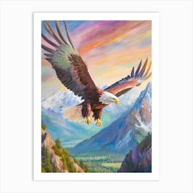 The Splendor Of An Eagle In Flight Over A Rugged Mountain Landscape Art Print