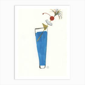 Blue Cocktail - alcohol drink bar cafe hand painted Art Print