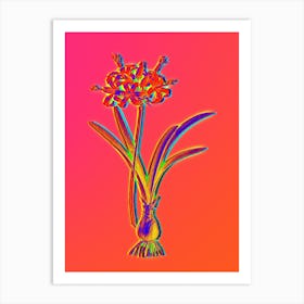 Neon Guernsey Lily Botanical in Hot Pink and Electric Blue n.0048 Art Print