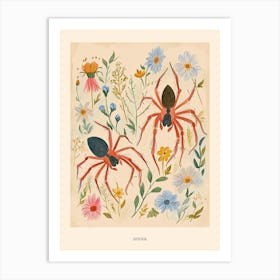 Folksy Floral Animal Drawing Spider Poster Art Print