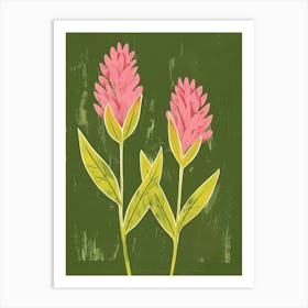 Pink & Green Celosia 1 Art Print