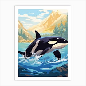 Orca Whale Splashing Around Block Colours Art Print