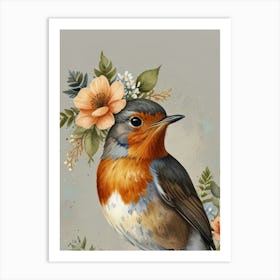 Bird With Flower Crown Style Watercolor2 Art Print