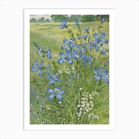 Blue Flowers In A Meadow Art Print