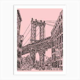 Manhattan Bridge, Dumbo, Brooklyn, New York, Pink Illustration Affiche