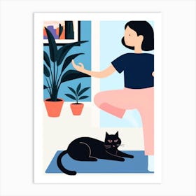 Yoga With Cat 2 Art Print