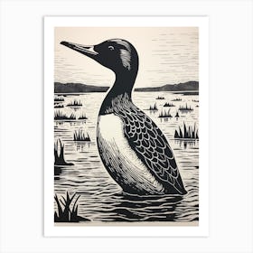 B&W Bird Linocut Canvasback 4 Art Print