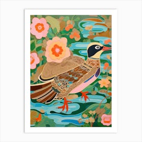 Maximalist Bird Painting Wood Duck 3 Art Print