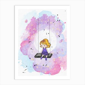 Little Girl On Swing Art Print