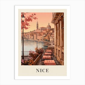 Nice France 4 Vintage Pink Travel Illustration Poster Art Print
