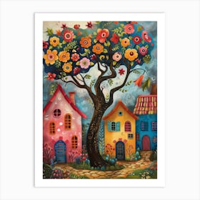 Tree And A House Art Print