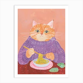 Orange Cat Pasta Lover Folk Illustration 4 Art Print