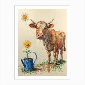 Cow Watering Art Print