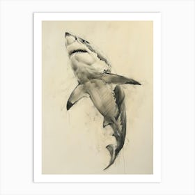 Great White Shark Vintage Illustration 1 Art Print