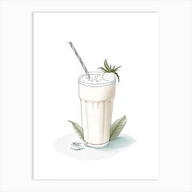 Coconut Milkshake Dairy Food Pencil Illustration 4 Art Print