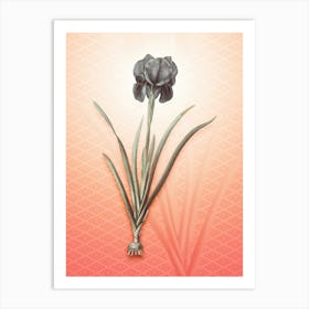 Mourning Iris Vintage Botanical in Peach Fuzz Hishi Diamond Pattern n.0281 Art Print