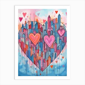 Heart Doodle Skyline 4 Art Print