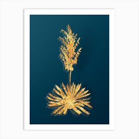 Vintage Adam's Needle Botanical in Gold on Teal Blue n.0135 Art Print