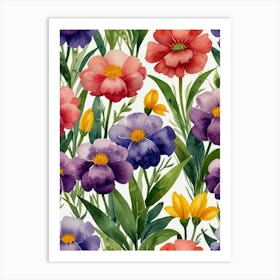 Watercolor Flowers Seamless Pattern Art Print