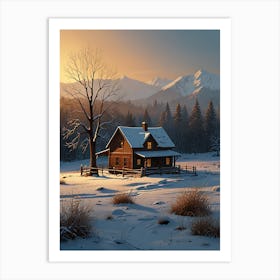 Cabin In The Snow Art Print