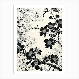 Great Japan Hokusai Black And White Flowers 9 Art Print