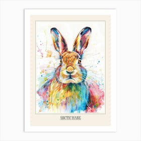 Arctic Hare Colourful Watercolour 1 Poster Art Print