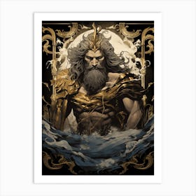  An Illustration Of The Greek God Poseidon In Art Deco 3 Art Print