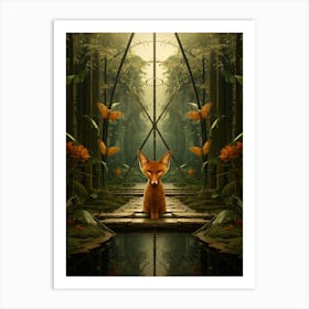 Fox Walking Through A Forest Realism Illustration 5 Art Print