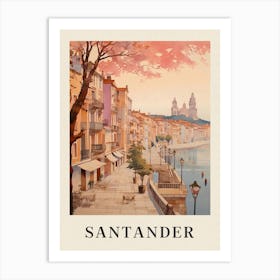 Santander Spain 4 Vintage Pink Travel Illustration Poster Art Print