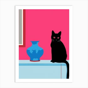 Black Cat In A Vase Art Print