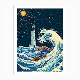 Lighthouse At Night Art Print