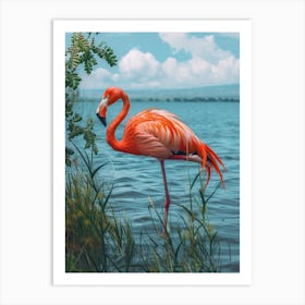 Greater Flamingo Lake Manyara Tanzania Tropical Illustration 2 Art Print