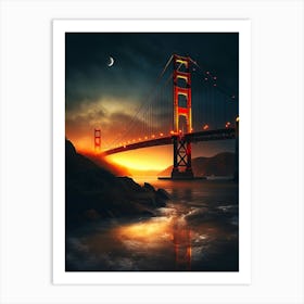 Golden Gate Bridge At Sunset Art Print