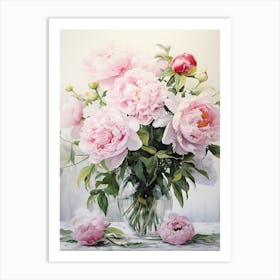 Blossoms in Blush: Peony Vase Art Print Art Print