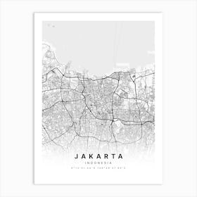 Jakarta Indonesia White Map Art Print