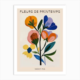 Spring Floral French Poster  Sweet Pea 3 Art Print