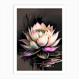 Blooming Lotus Flower In Lake Graffiti 5 Art Print