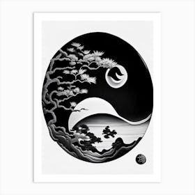 Black And White Yin and Yang Japanese Ukiyo E Style Art Print