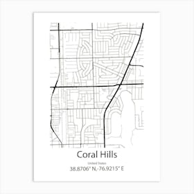 Coral Hills,United States Minimalist Map 1 Art Print