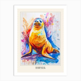 Harp Seal Colourful Watercolour 3 Poster Art Print