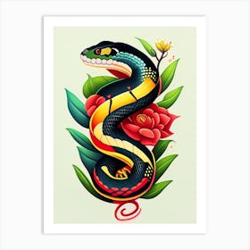 Mangrove Snake Tattoo Style Art Print